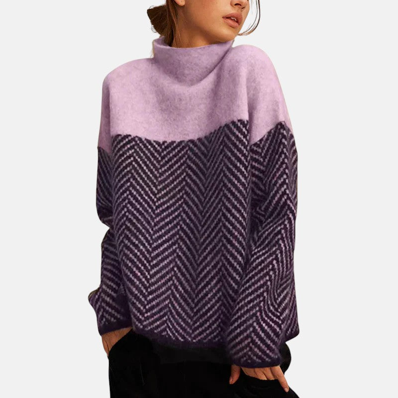 Eva | Herringbone Knit Sweater Purple