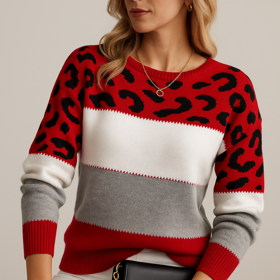 Charlene | Leopard Print Casual Sweater Red