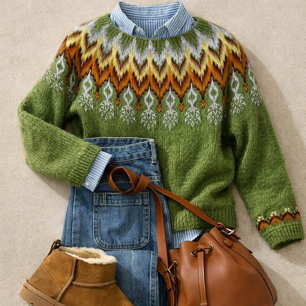 Indira | Cozy Retro Sweater Green