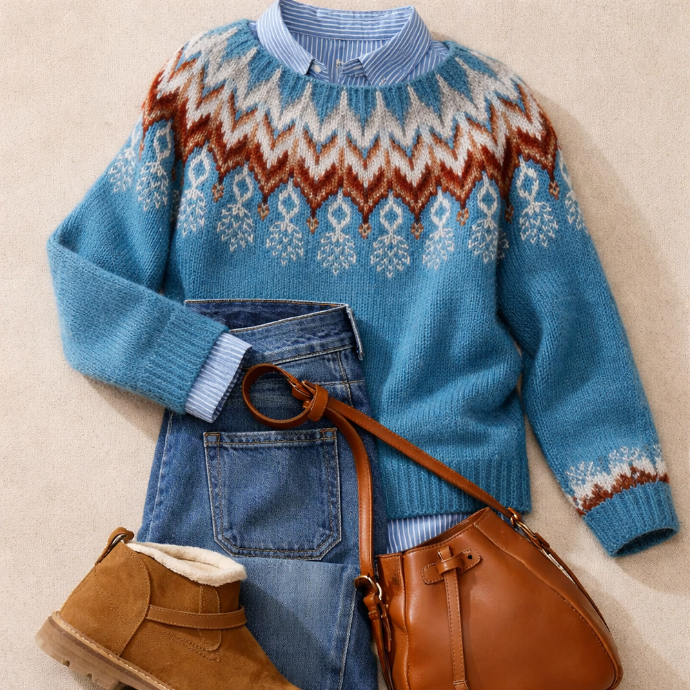 Indira | Cozy Retro Sweater Blue