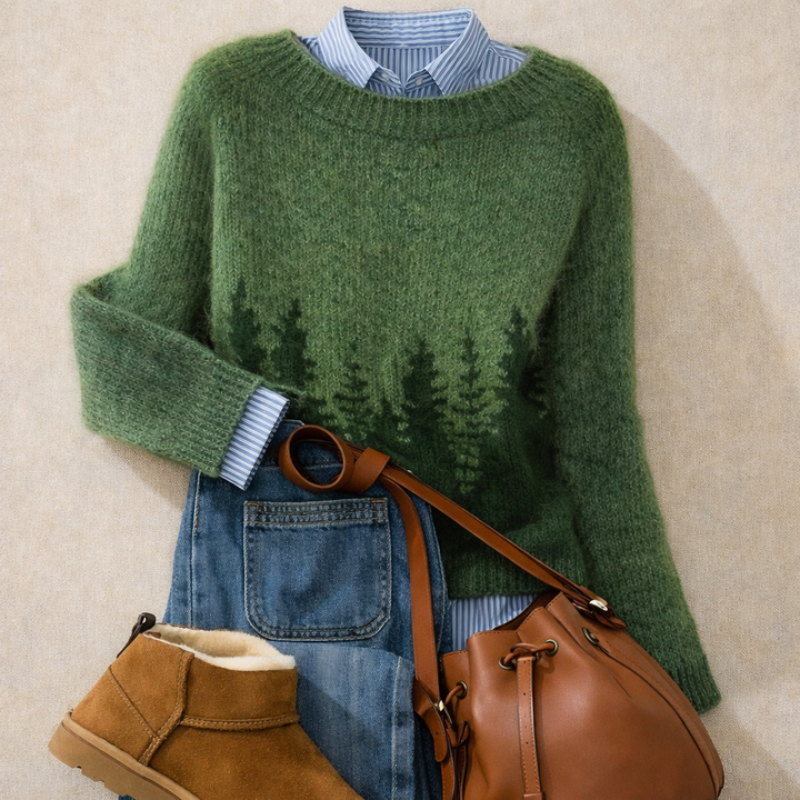 Silvia | Cozy Retro Sweater Green