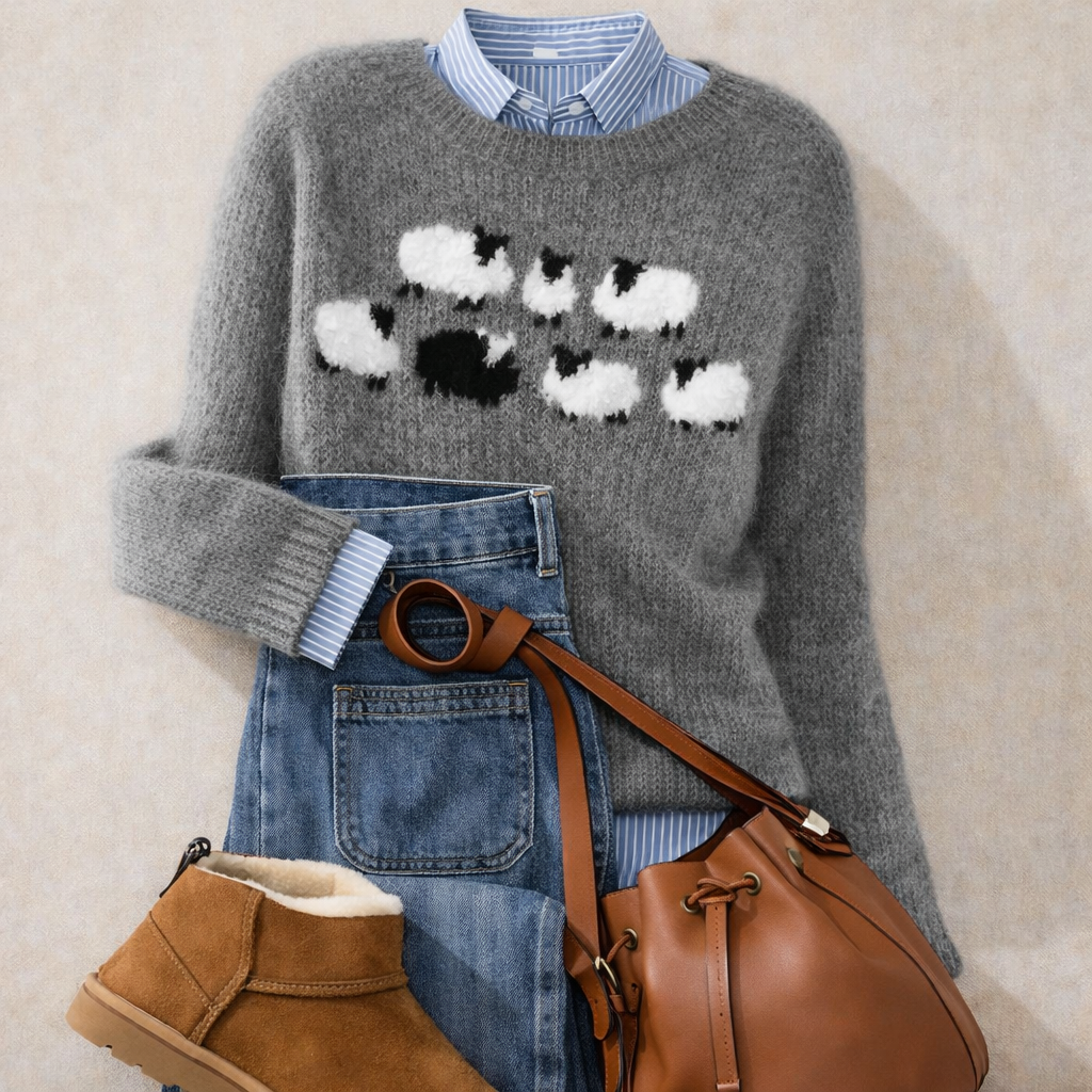 Poppy | Cozy Retro Sweater Gray