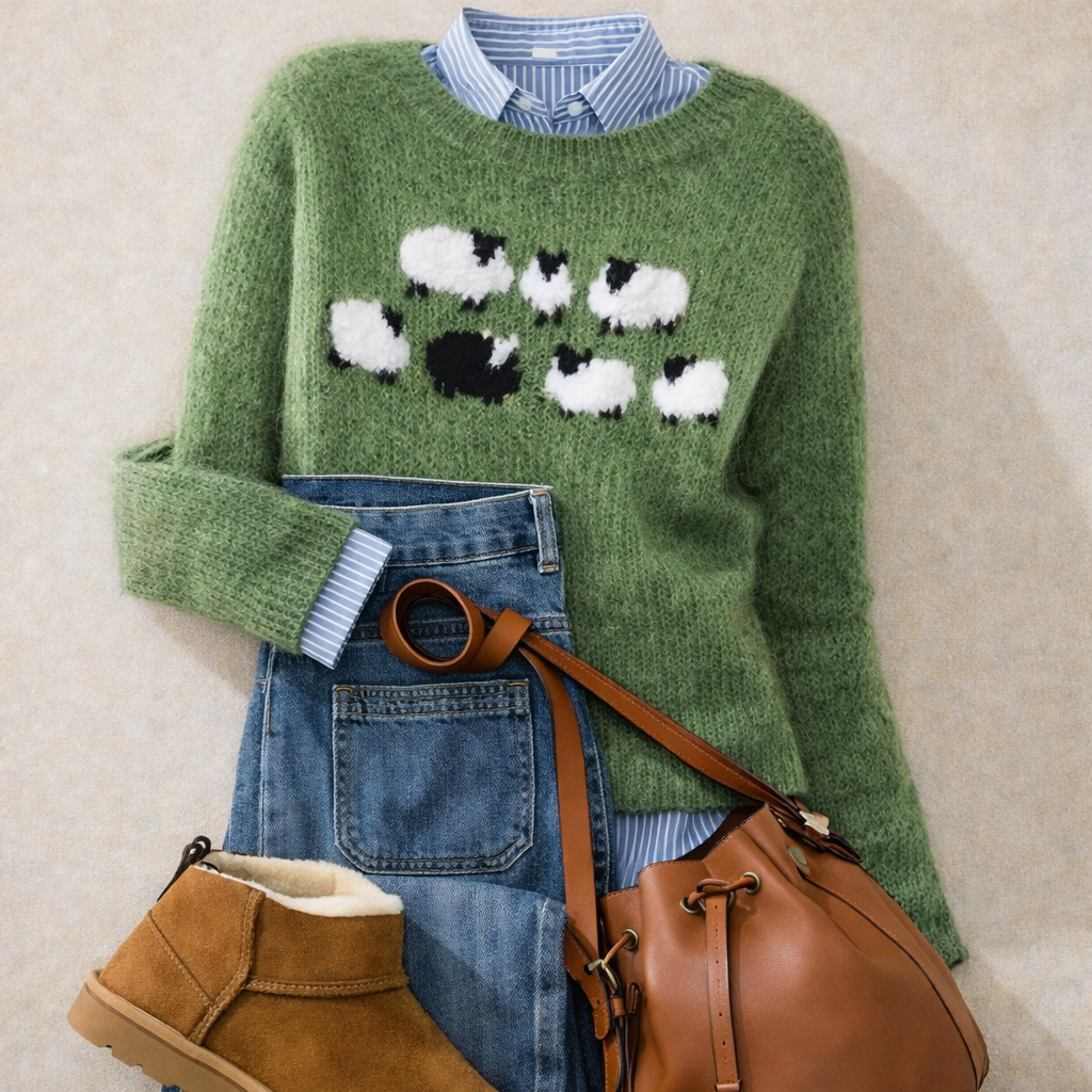 Poppy | Cozy Retro Sweater Green