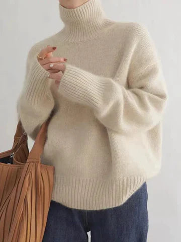 Anna | Luxurious Cashmere Roll Neck Jumper Beige