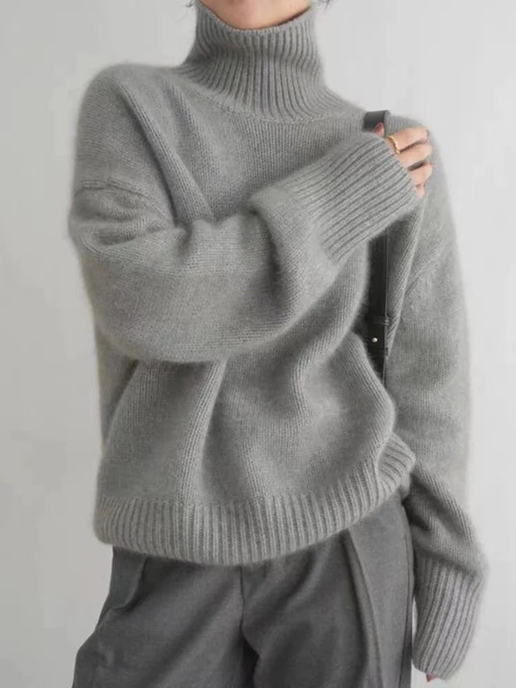 Anna | Luxurious Cashmere Roll Neck Jumper Grey