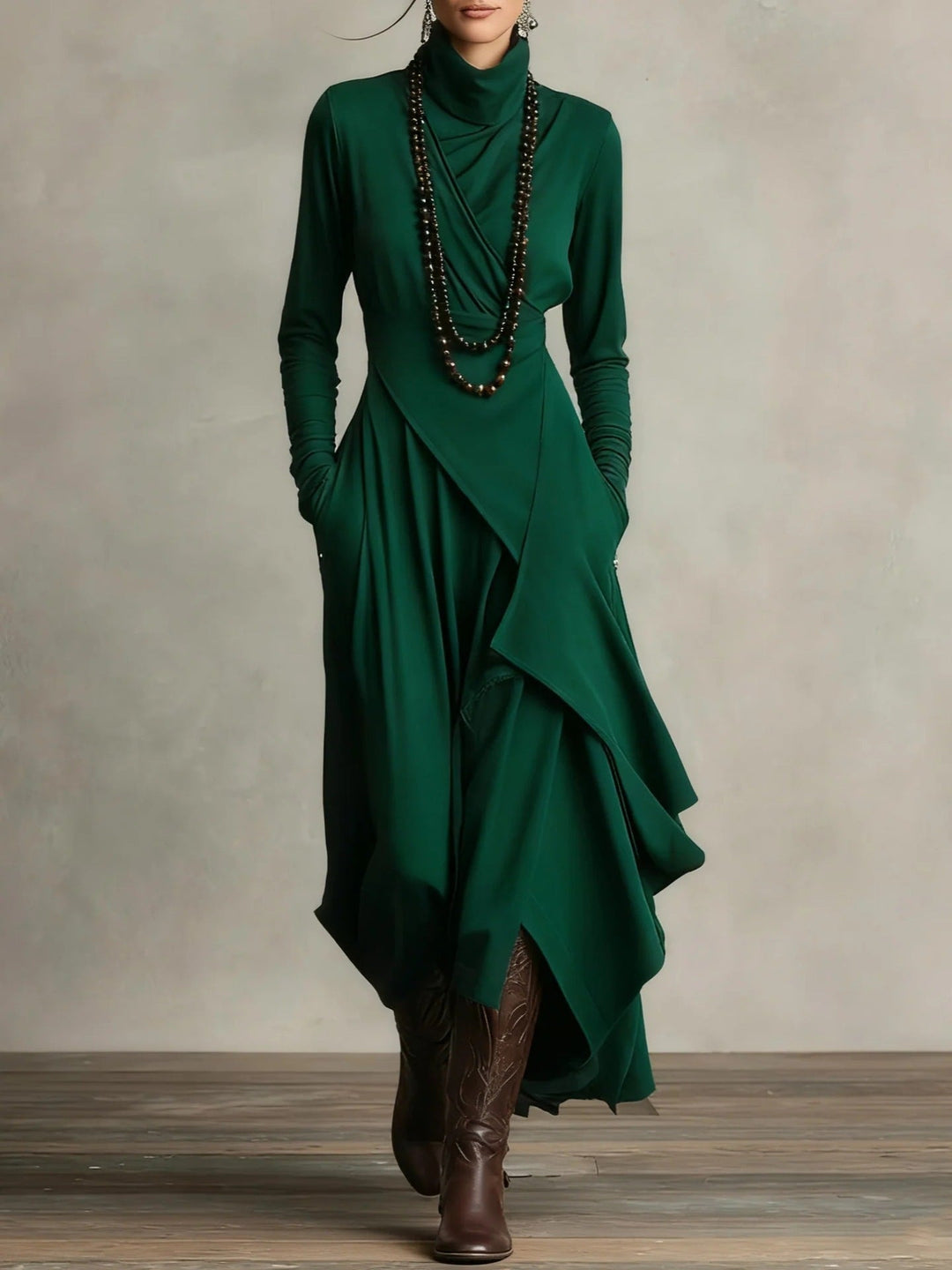 Natalia | Asymmetrical Maxi Knit Dress Green