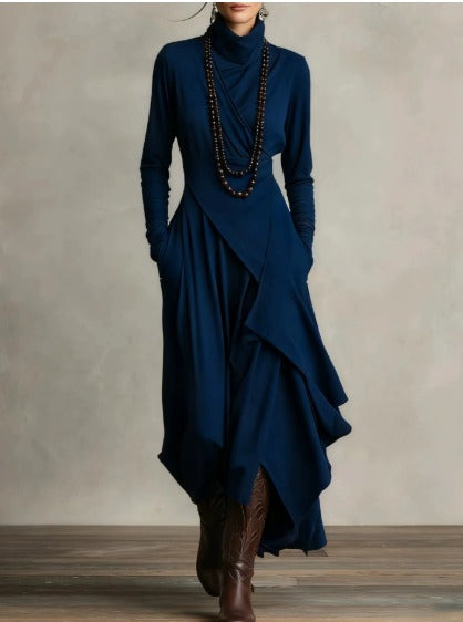 Natalia | Asymmetrical Maxi Knit Dress Blue