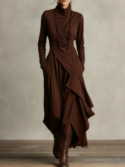 Natalia | Asymmetrical Maxi Knit Dress Brown