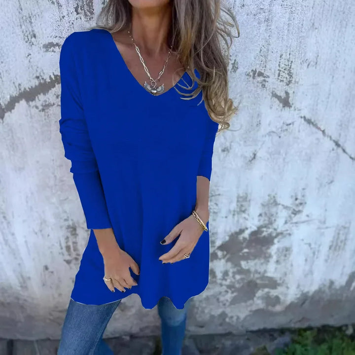 Rebecca | Relaxed V-Neck Knit Tunic Blue