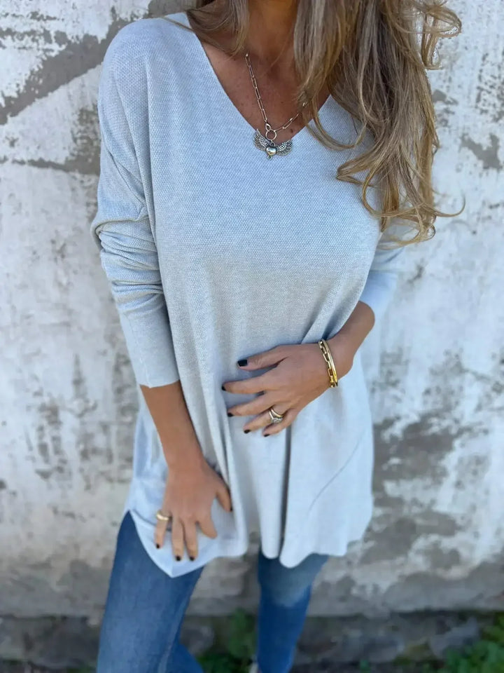 Rebecca | Relaxed V-Neck Knit Tunic Grey