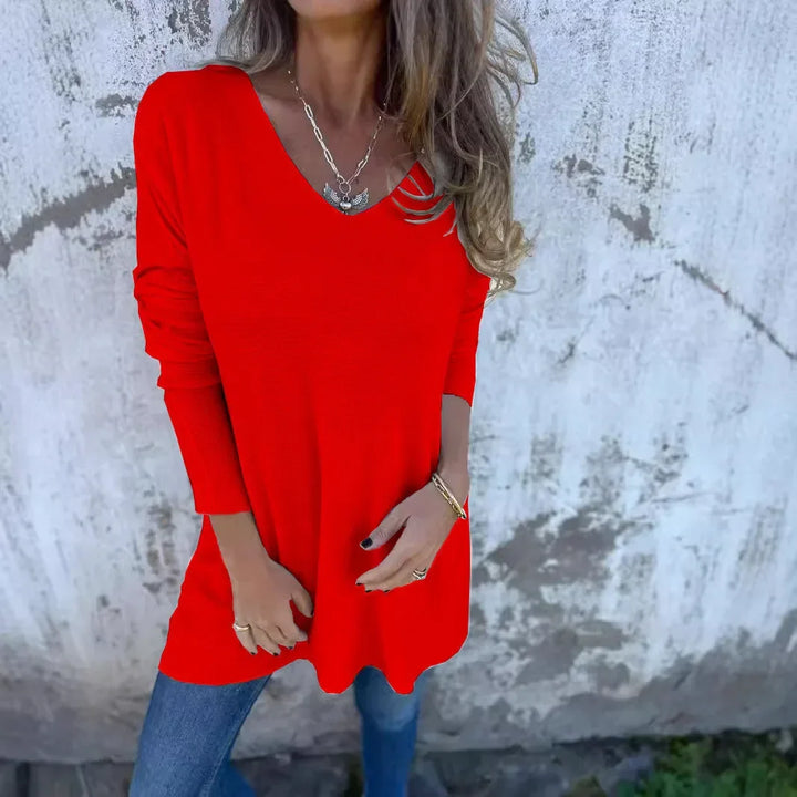 Rebecca | Relaxed V-Neck Knit Tunic Red