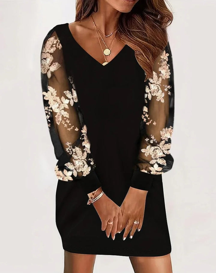 Jenna™ | Elegant Lace-Sleeve Comfort Dress Floral