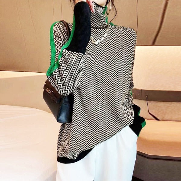 Eleanor | Herringbone Luxe Turtleneck Green