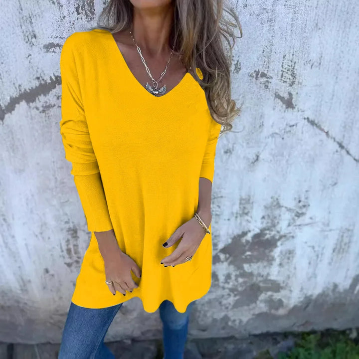 Rebecca | Relaxed V-Neck Knit Tunic Yellow