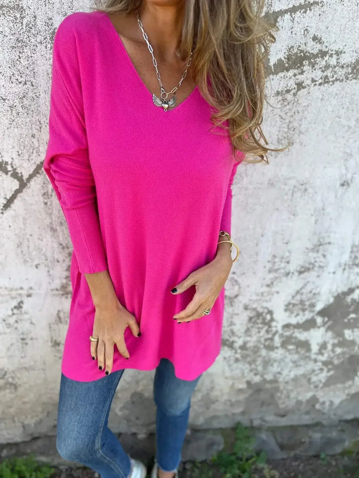 Rebecca | Relaxed V-Neck Knit Tunic Pink