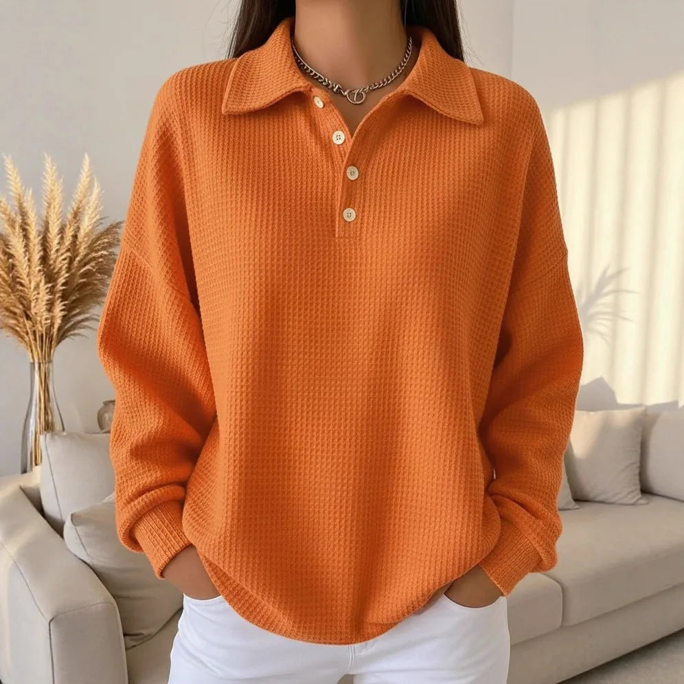 Carly | Classic Waffle-Knit Polo Sweater Orange