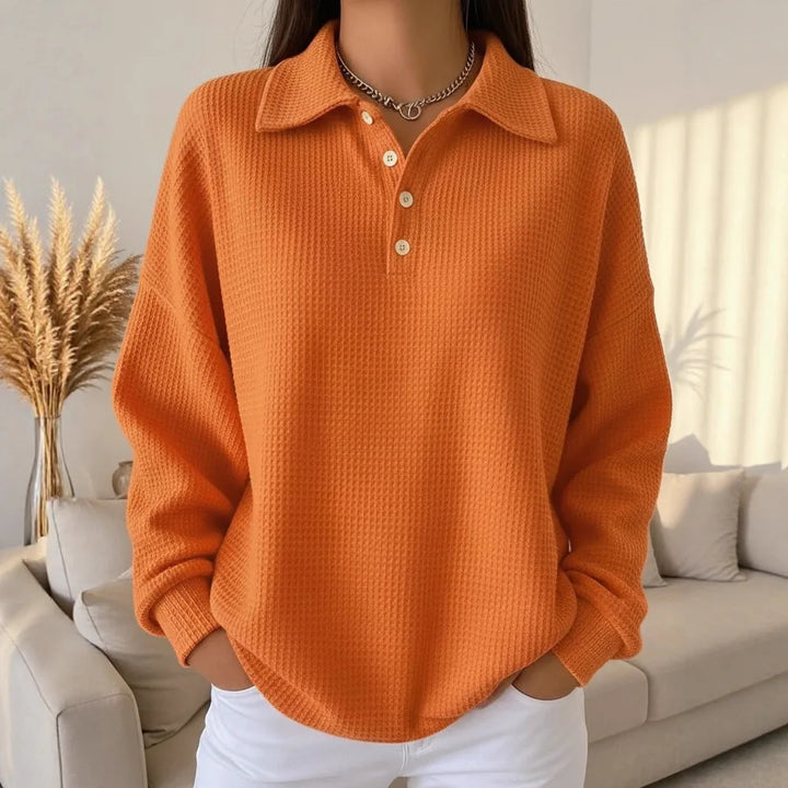 Carly | Classic Waffle-Knit Polo Sweater Orange
