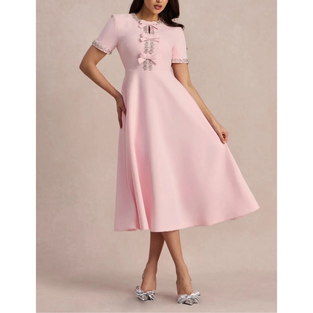 Isabella™ | A-Line Dress with Bows and Beads Pink