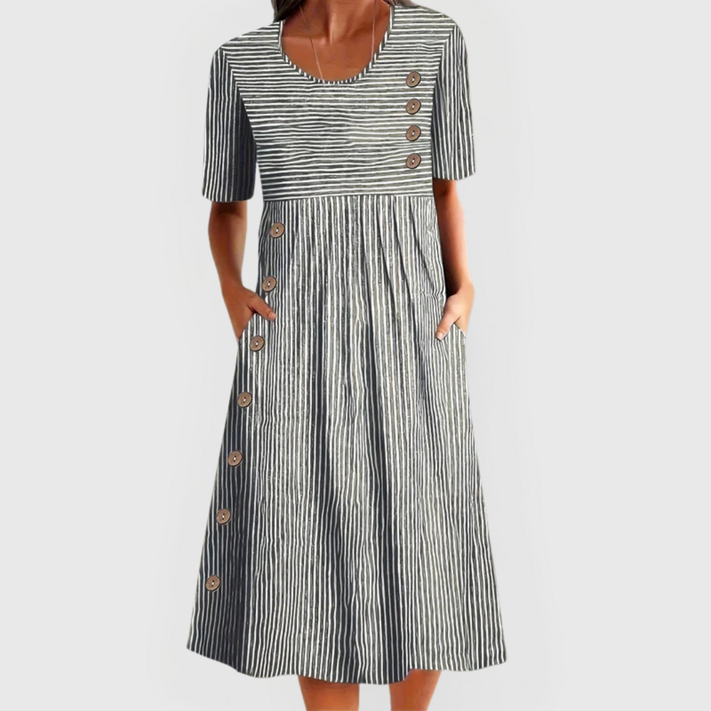 Lillian | Striped Midi Dress Grey