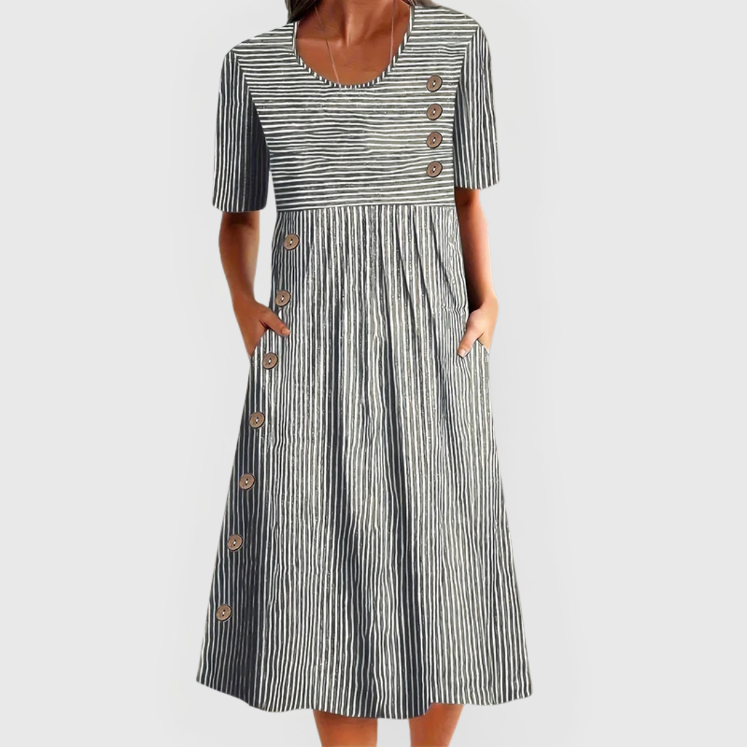 Lillian | Striped Midi Dress Grey