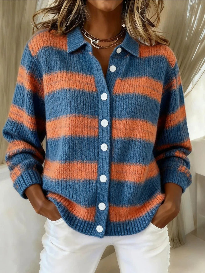 Claire | Cozy Button-Up Sweater orange blue