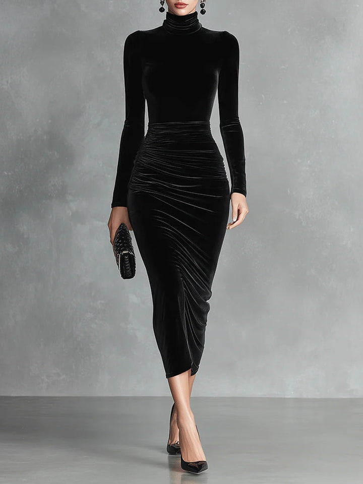 Zoey™ | Velvet Sculpt Midi Dress Black