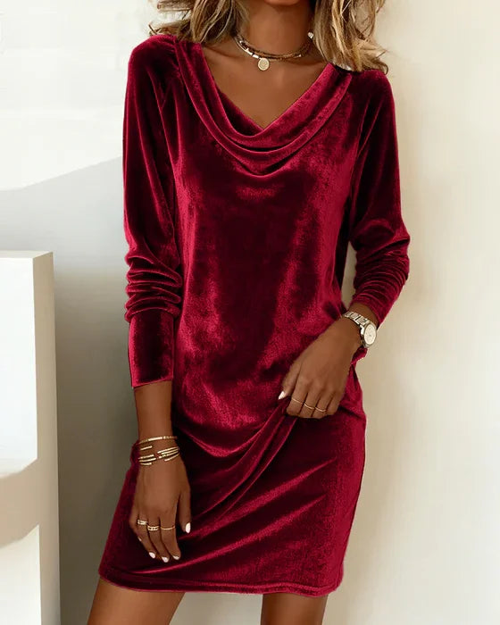 Frosina™ | Loose-Fit Velvet Dress Red