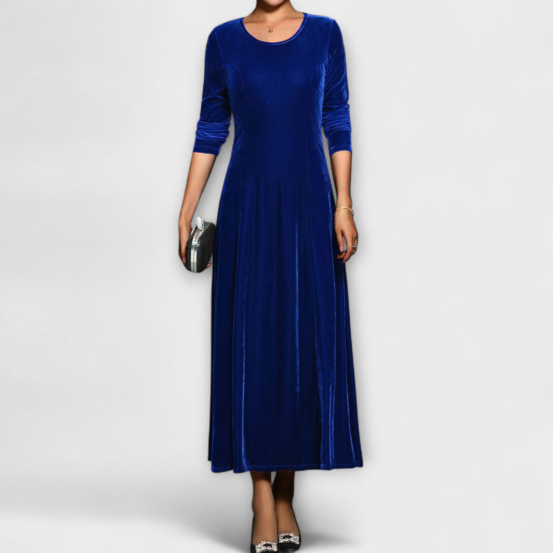 Maya™ | Soft Velvet A-Line Dress Blue