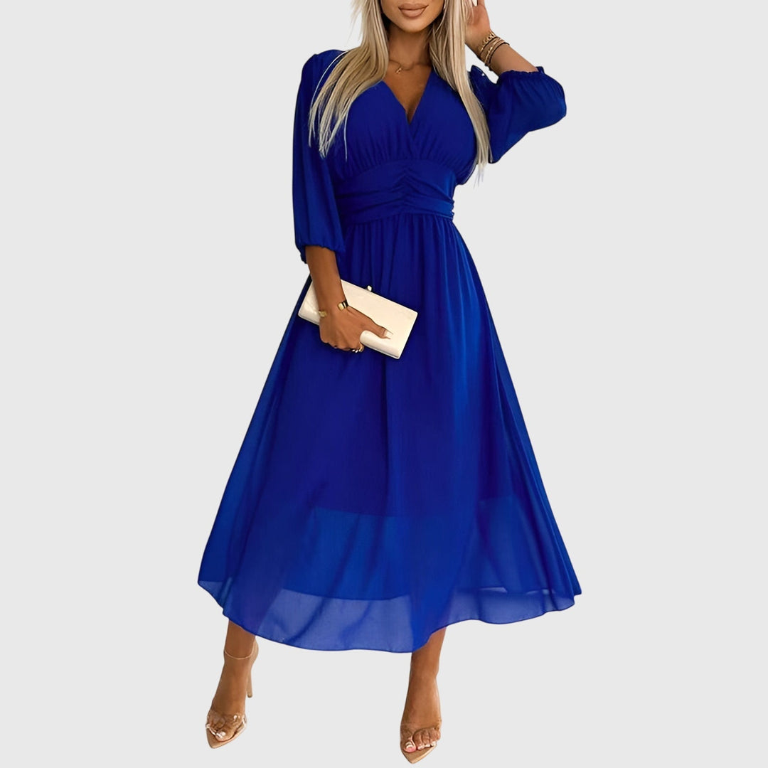 Norma | Lightweight Silky Chiffon Dress Blue