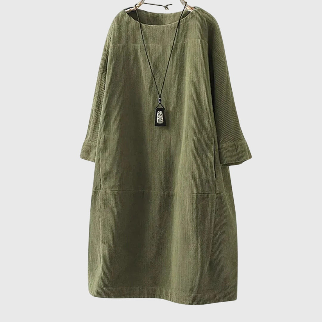 Marguerite | Relaxed Corduroy Midi Dress Army Green