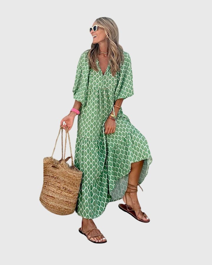 Yvette | Boho Maxi Dress Green-White