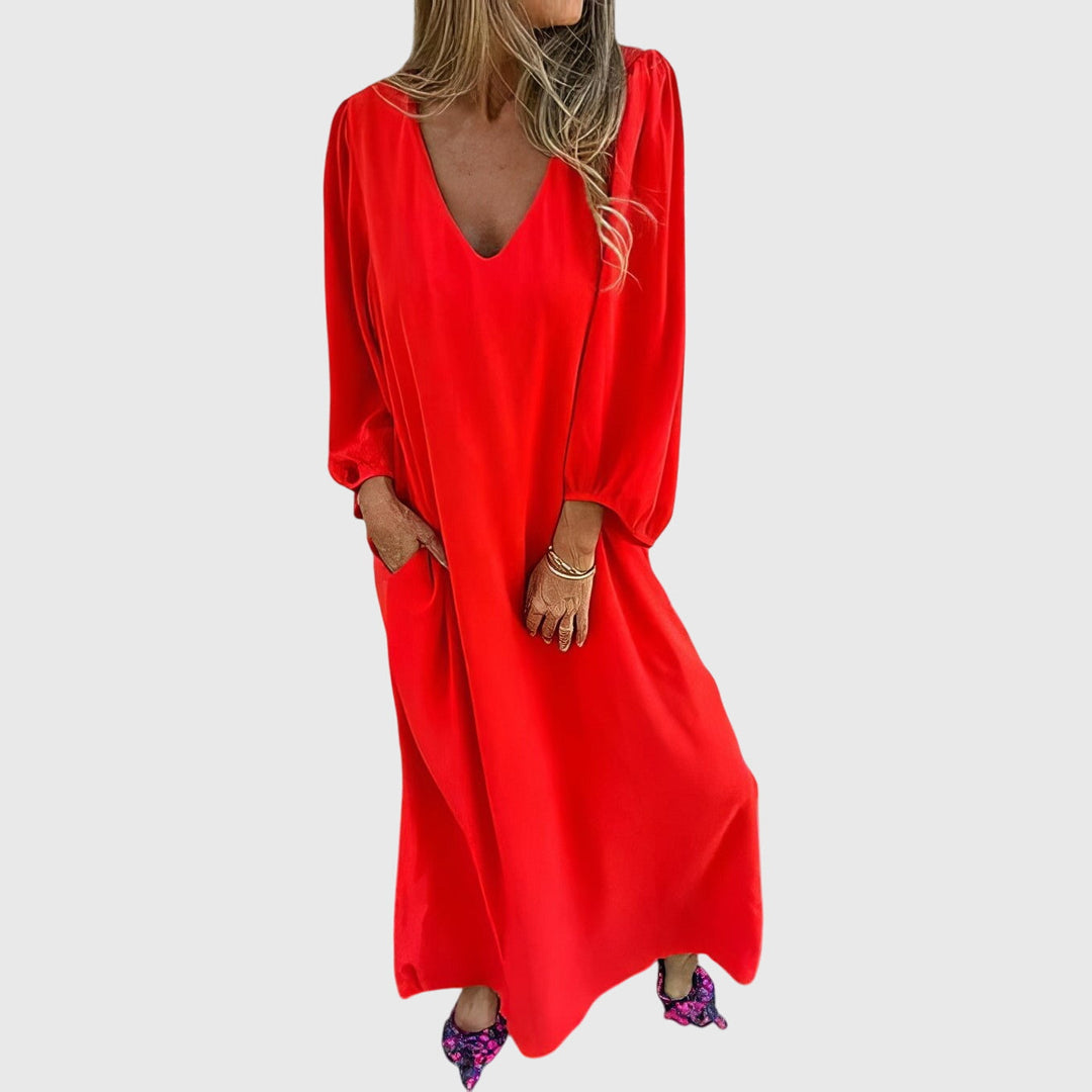 Vanessa | Long Boho Dress with Pockets Red
