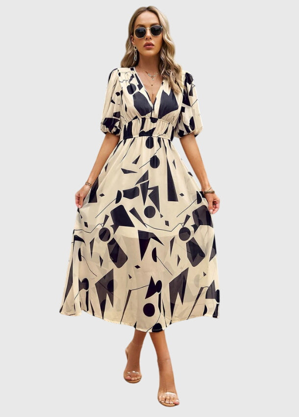 Joyce | Flattering Floral Midi Dress Apricot