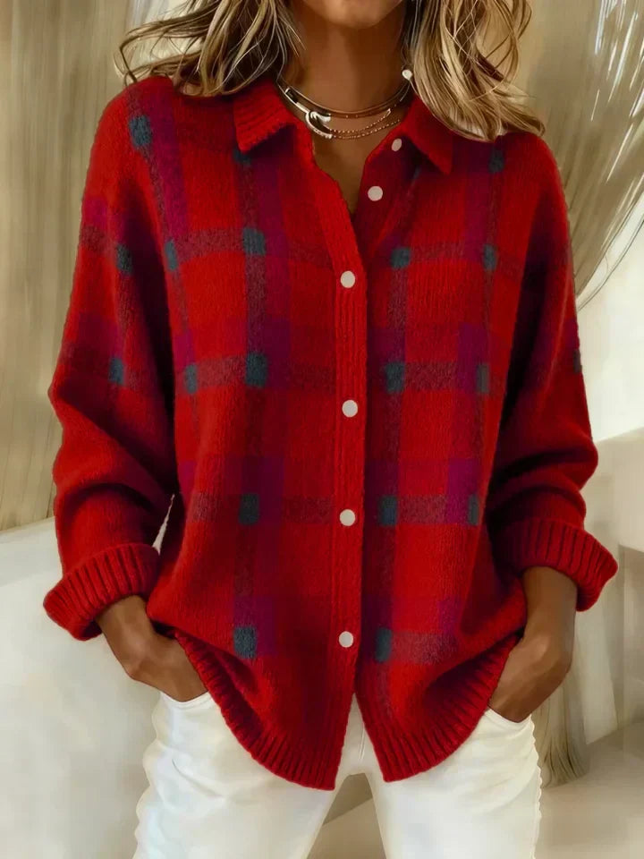 Claire | Cozy Button-Up Sweater Red