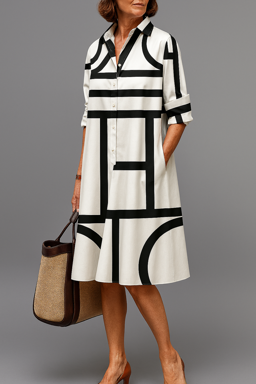 Ellie | Stylish Midi Dress White Black