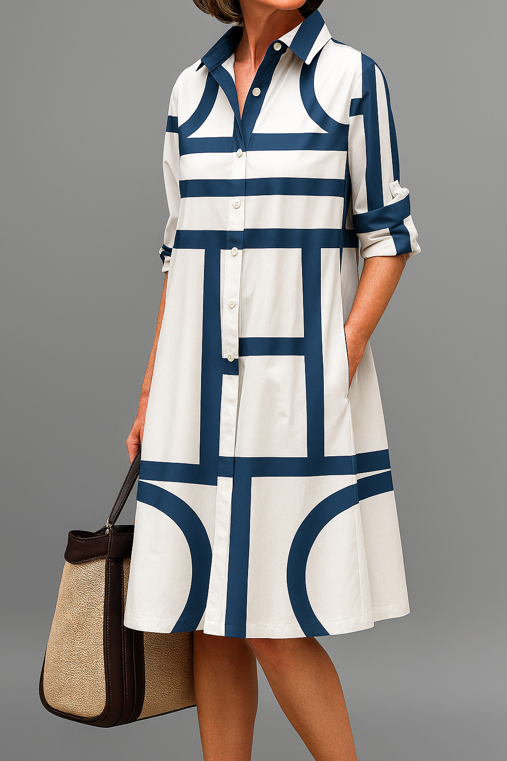 Siena | Sophisticated Midi Dress White Blue
