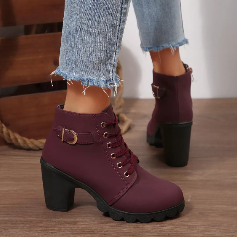 Mira | Stylish Block Boots Red Wine