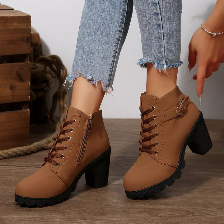 Mira | Stylish Block Boots Brown