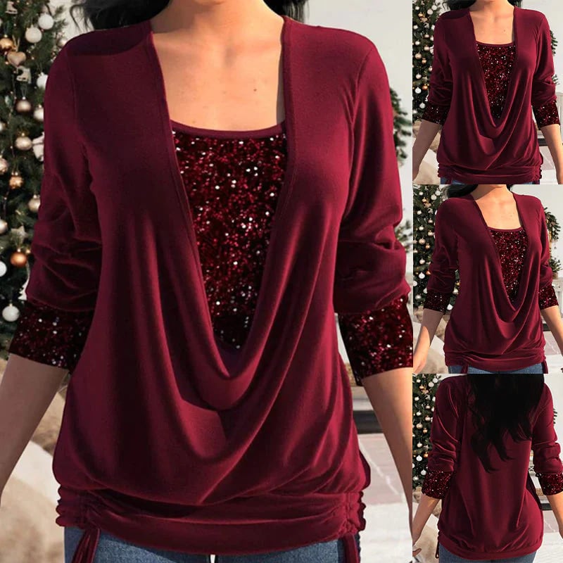 Elena | Elegant Sequin Drape Top