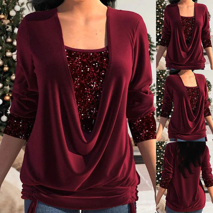 Elena | Elegant Sequin Drape Top