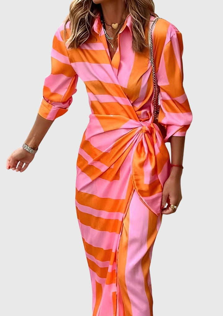 Fee | Elegant Wrap Dress with Print Orange