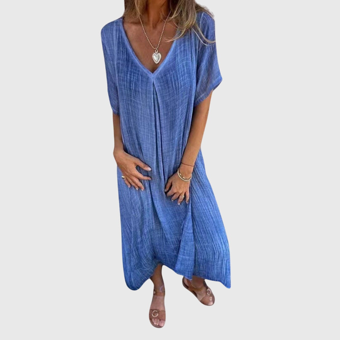 Nelle | Elegant Lightweight V-Neck Dress Blue