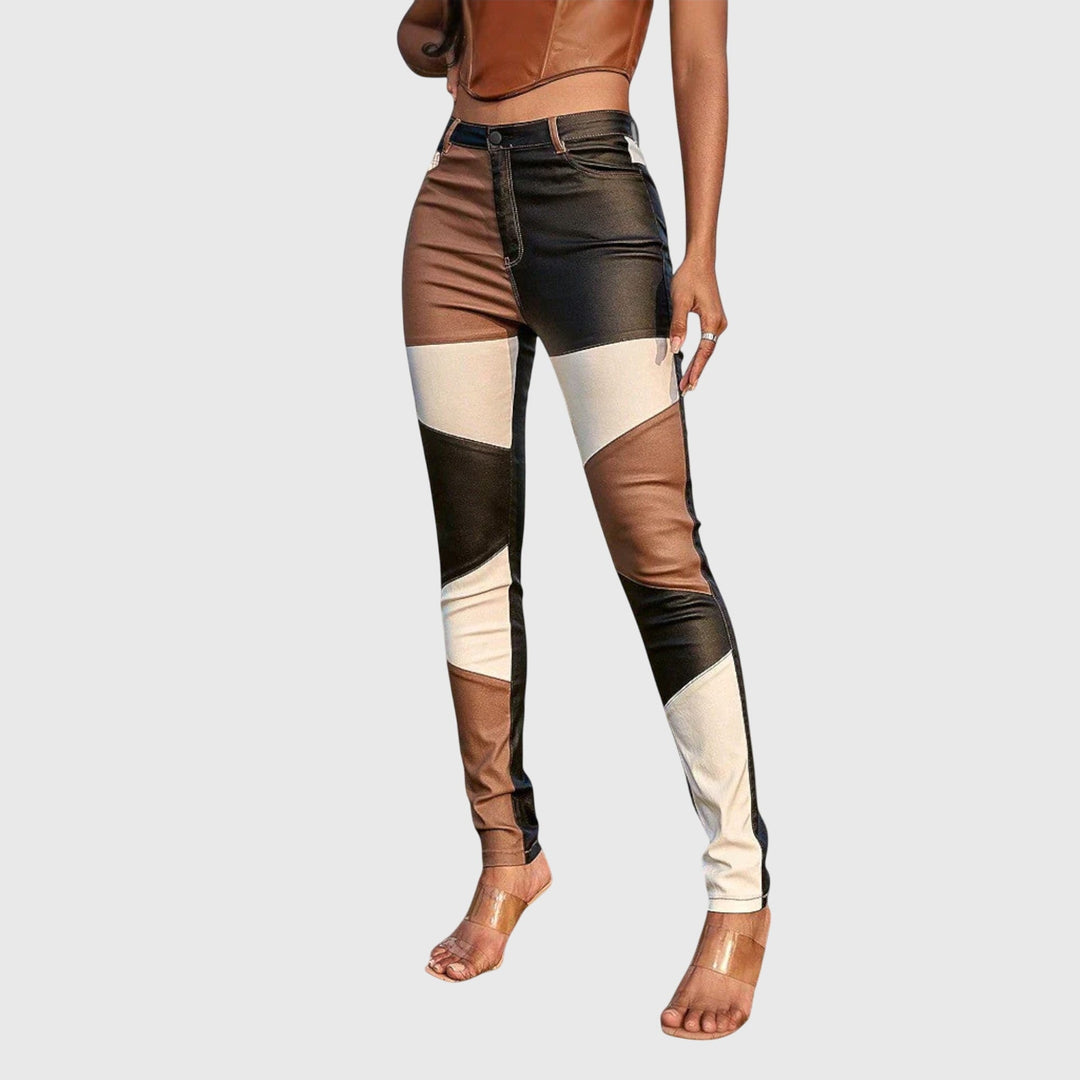 Sylvia | Tube Pants with Color Block Pattern Brown