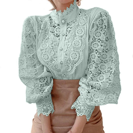 Tove | Long-sleeve shirt with lace and detailing Grass Green
