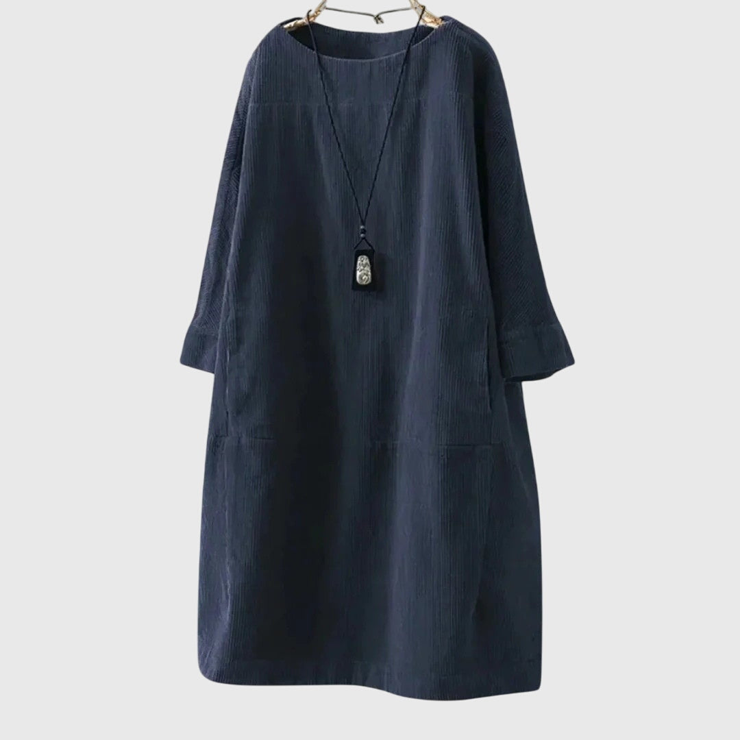 Marguerite | Relaxed Corduroy Midi Dress Dark Blue