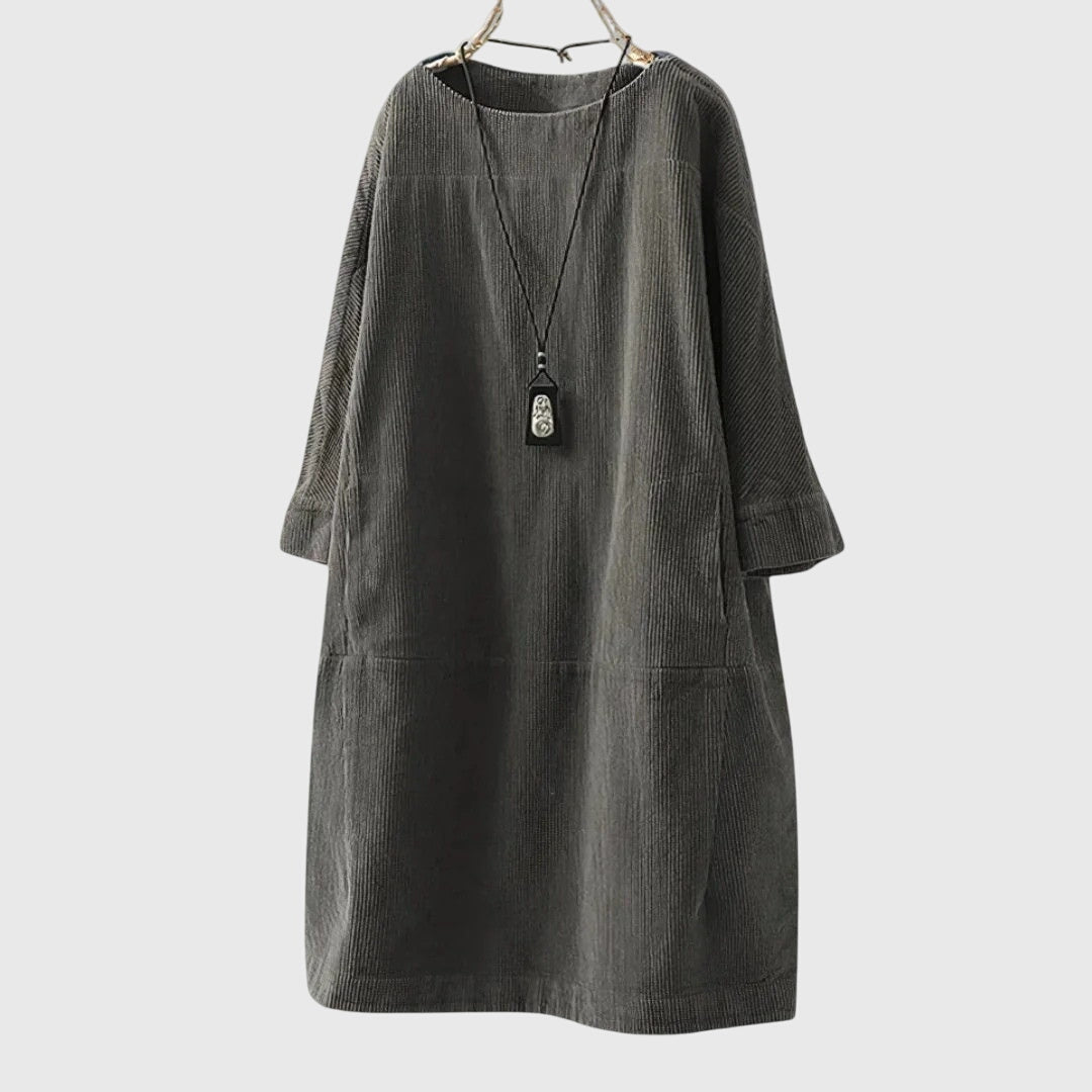 Marguerite | Relaxed Corduroy Midi Dress Gray