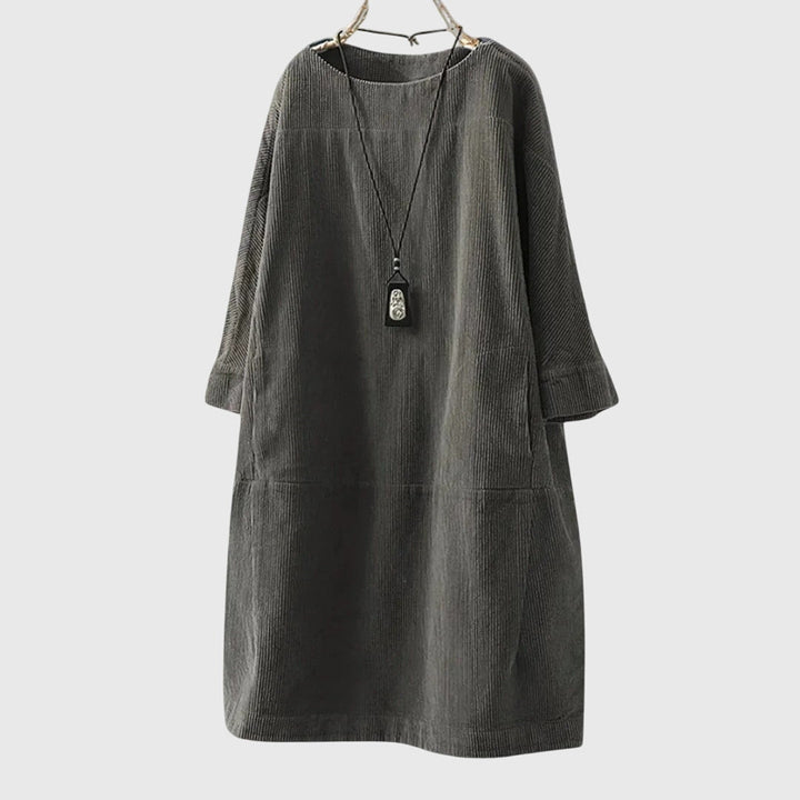 Marguerite | Relaxed Corduroy Midi Dress Gray
