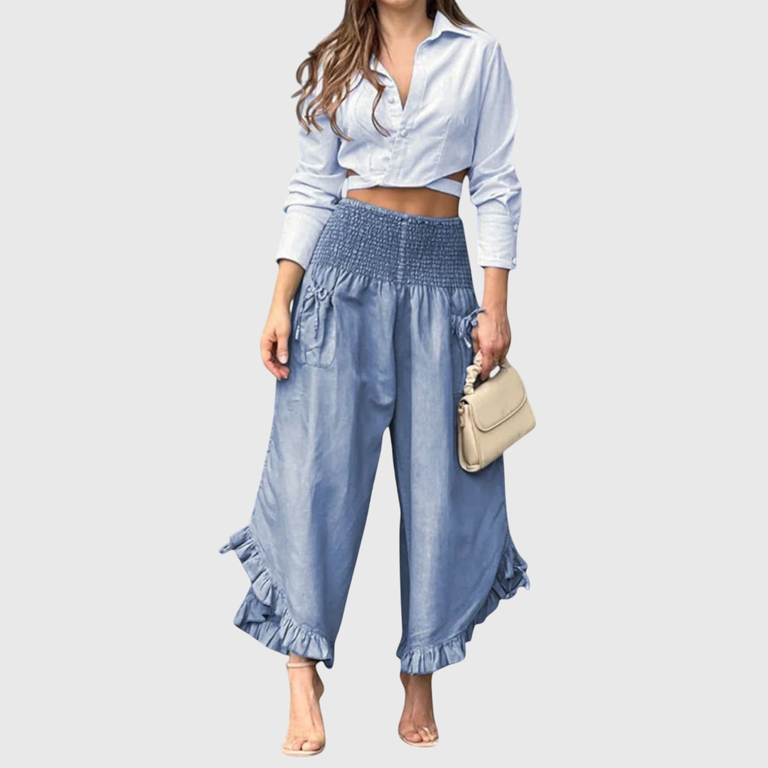 Clara | Casual Pants with Fashionable Pleats Blue