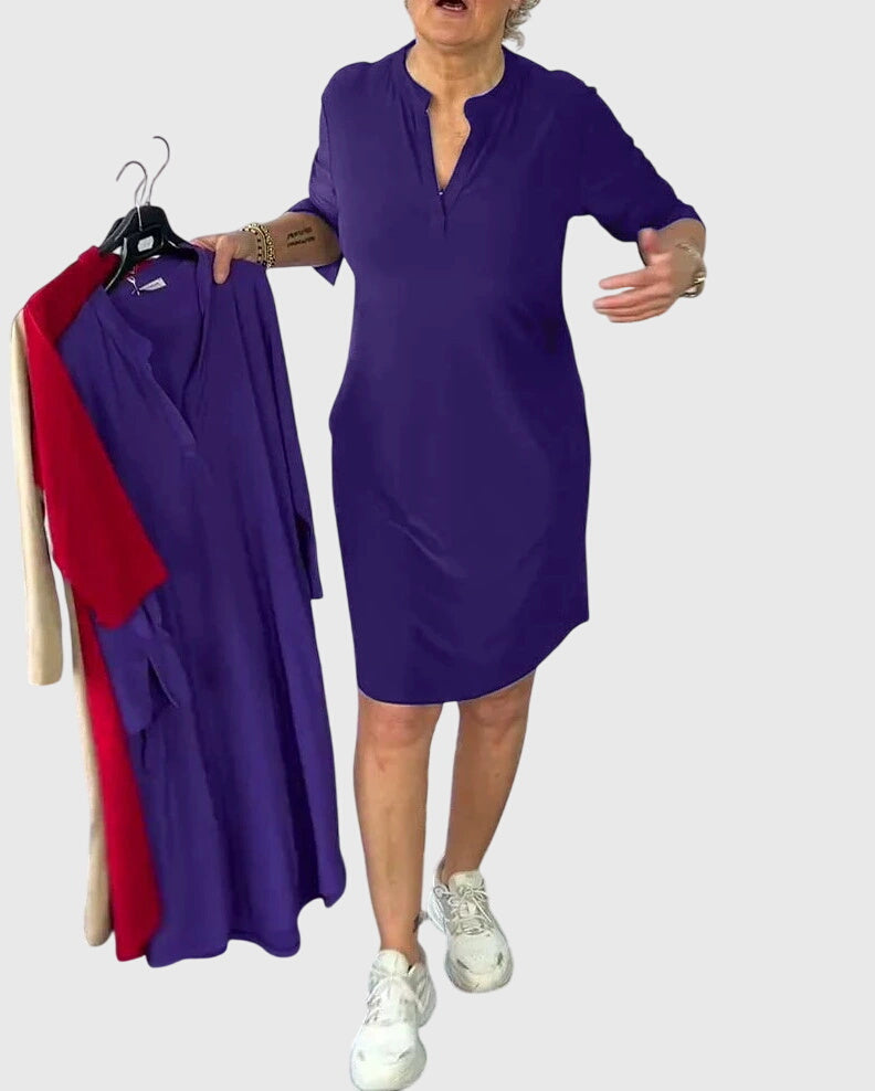 Clarissa | Solid V-Neck Dress Purple