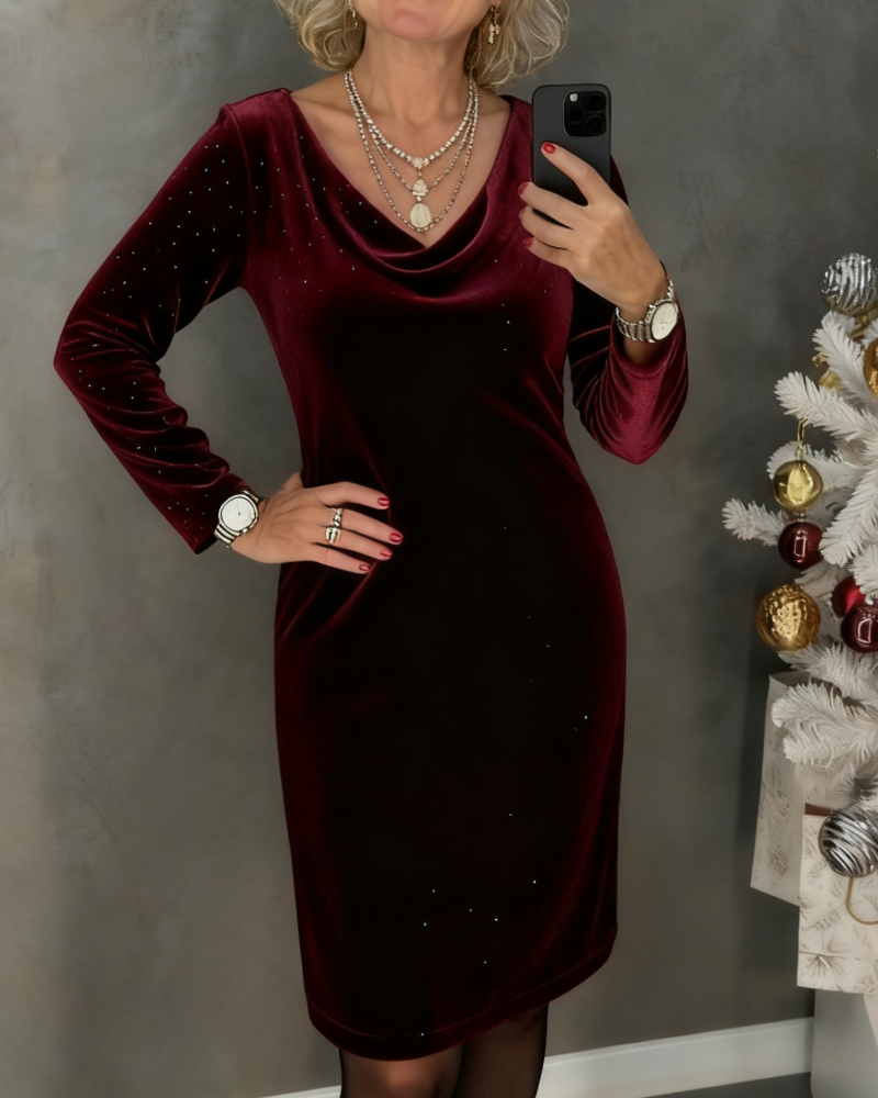 Riley™ | Shimmer Velvet Straight-Cut Dress Red